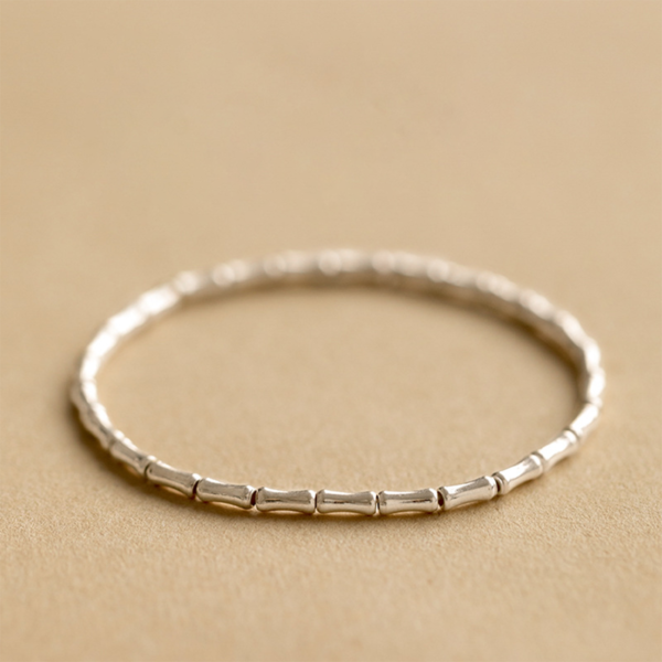 Bamboo segment silver bead bracelet